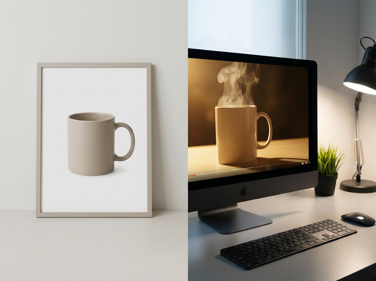 Product photo transforming into a video ad