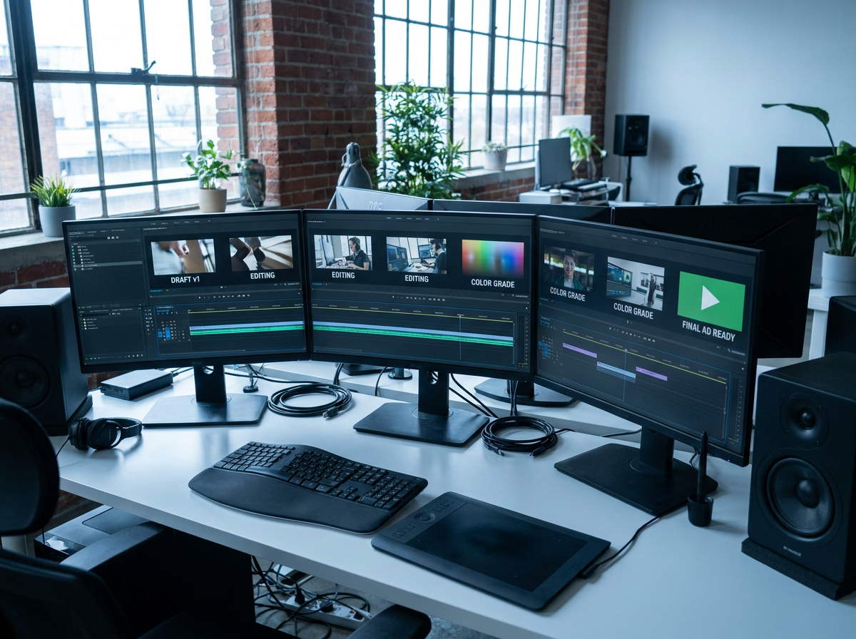 End-to-end production workflow on multiple screens