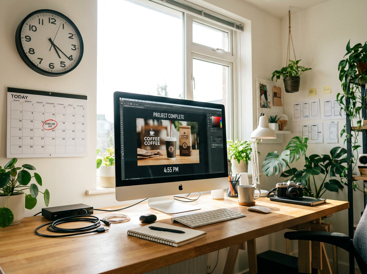 Fast-paced creative studio with clock