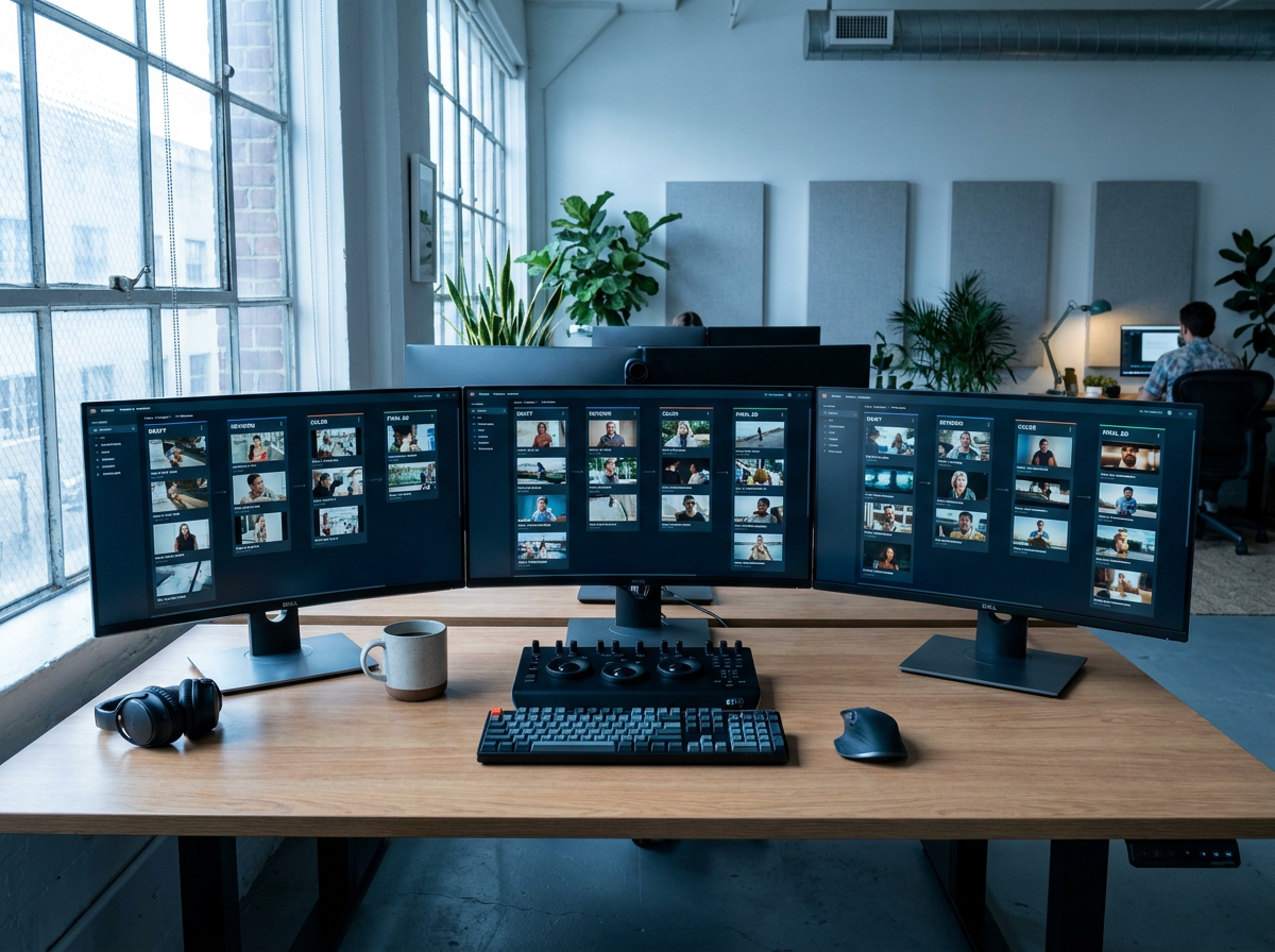 End-to-end production workflow on multiple screens