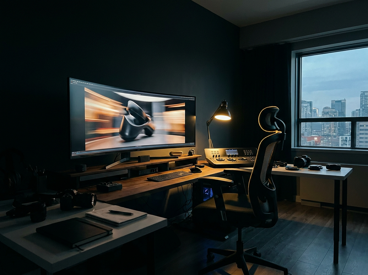 Cinematic ad creative workspace