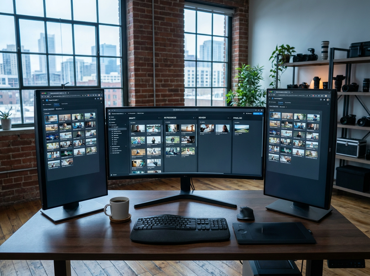 End-to-end production workflow on multiple screens