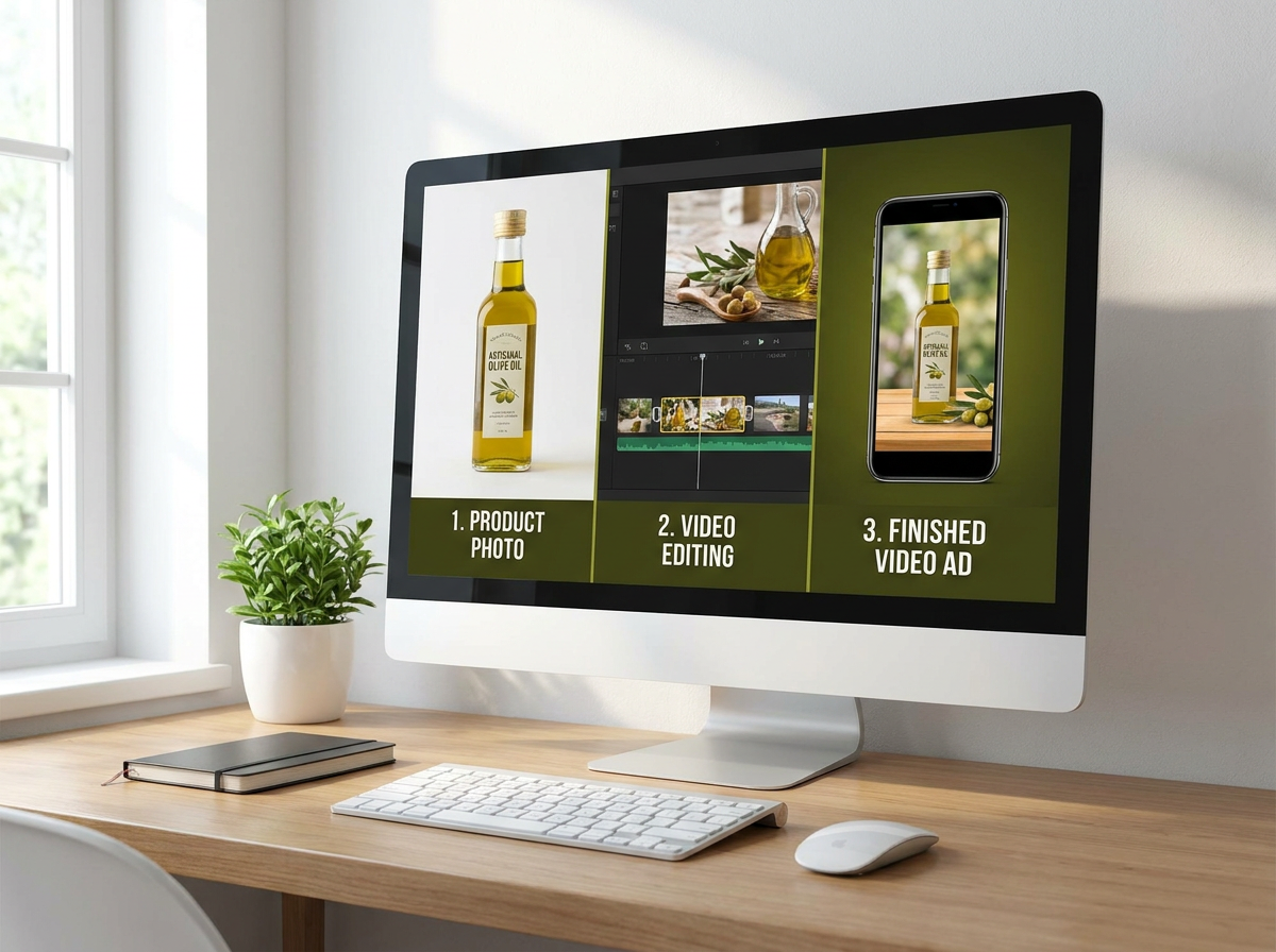 Simple three-step creative process on screen
