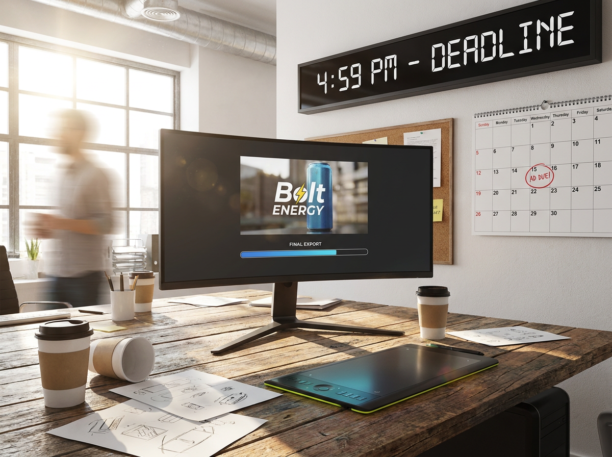 Fast-paced creative studio with clock